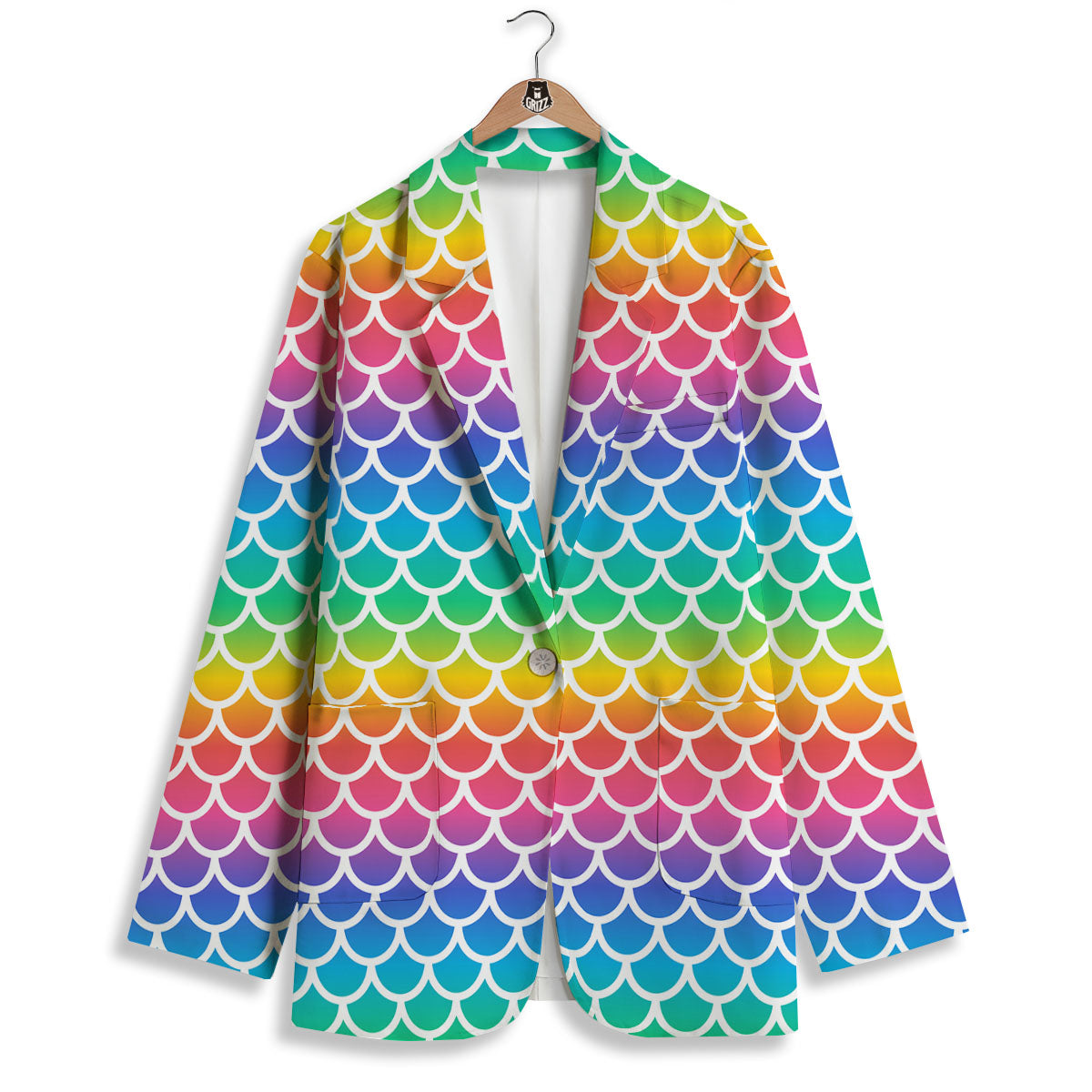 Scale Rainbow Mermaid Print Pattern Women's Blazer-grizzshop