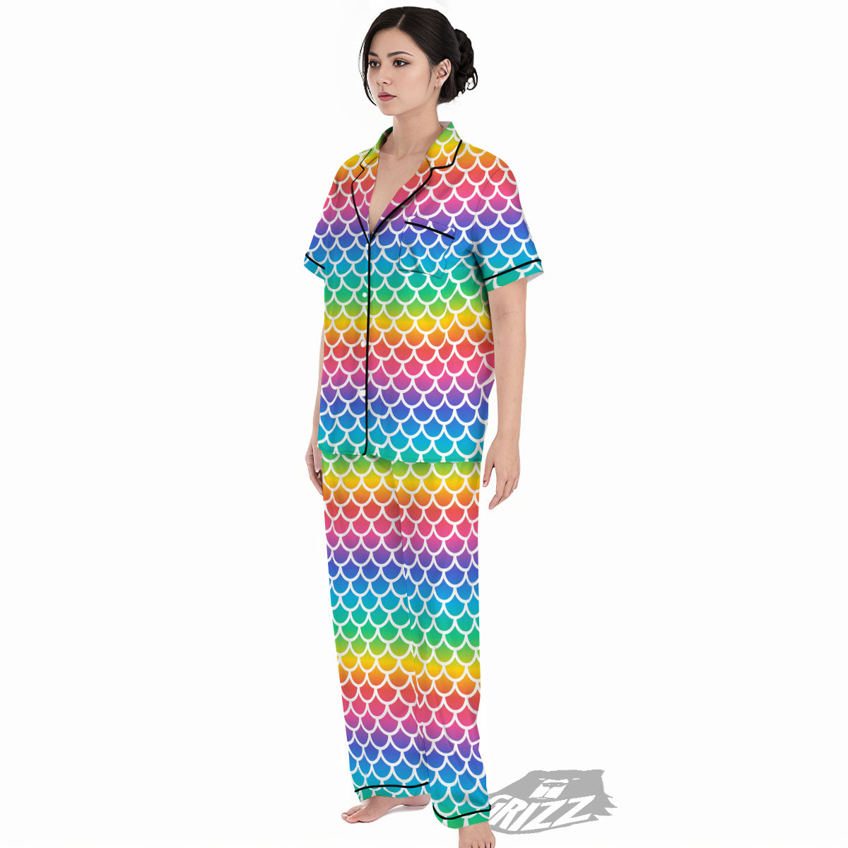 Scale Rainbow Mermaid Print Pattern Women's Pajamas Set-grizzshop
