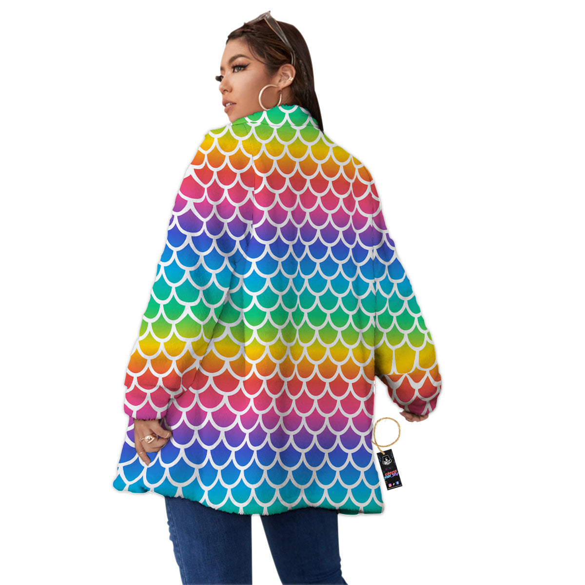 Scale Rainbow Mermaid Print Pattern Women's Sherpa Jacket-grizzshop