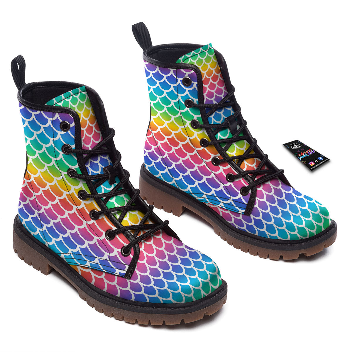 Scale Rainbow Mermaid Print Pattern Work Boots-grizzshop