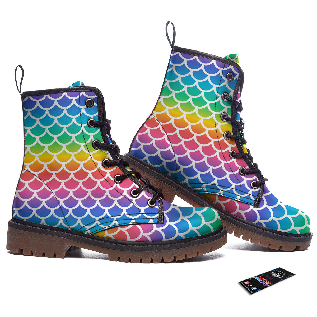 Scale Rainbow Mermaid Print Pattern Work Boots-grizzshop