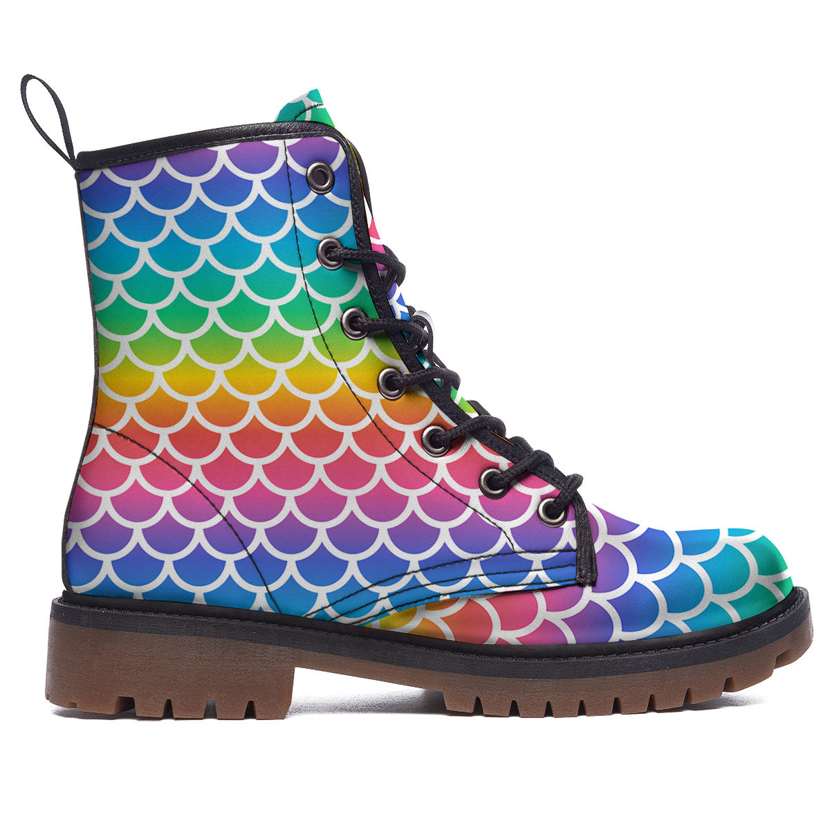 Scale Rainbow Mermaid Print Pattern Work Boots-grizzshop