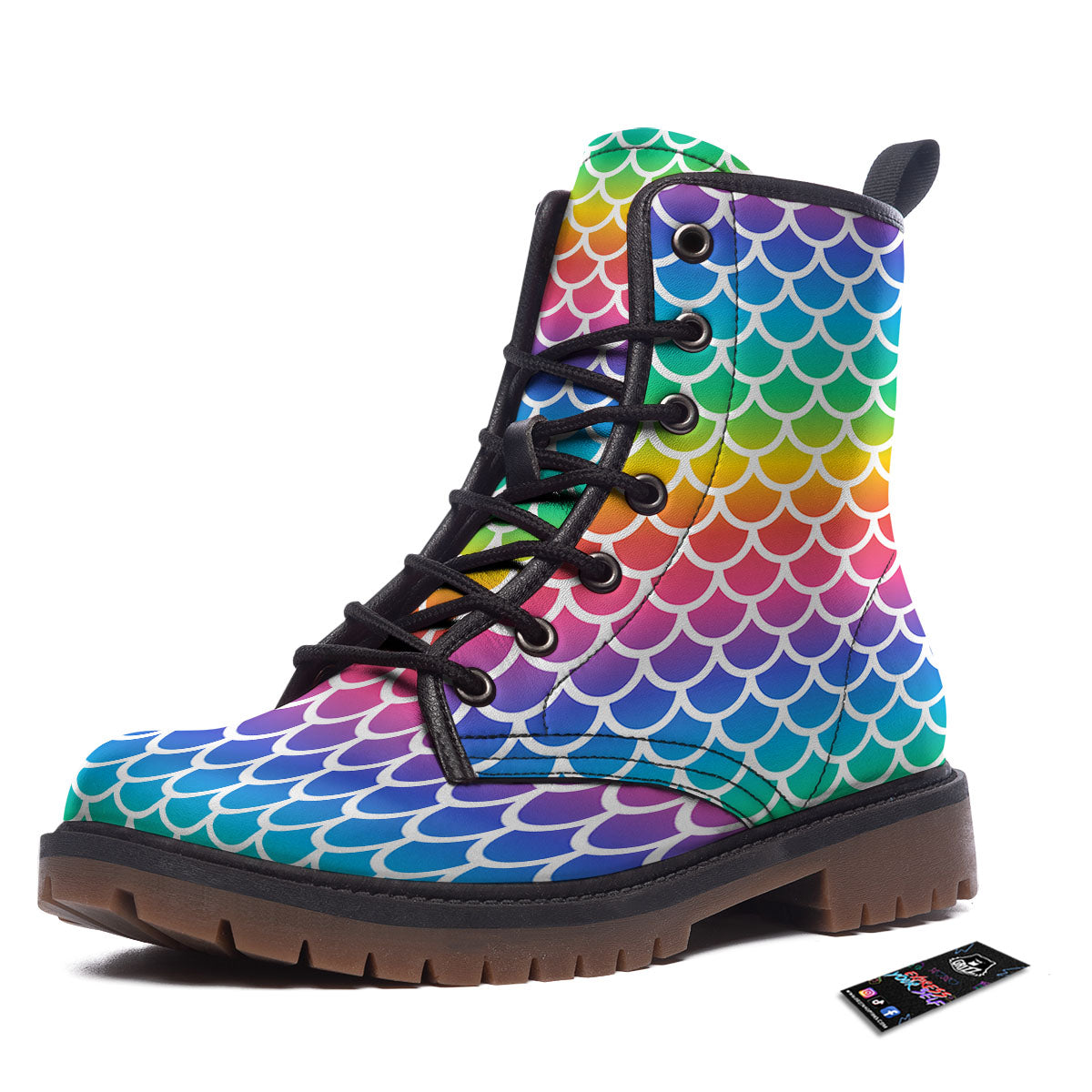 Scale Rainbow Mermaid Print Pattern Work Boots-grizzshop