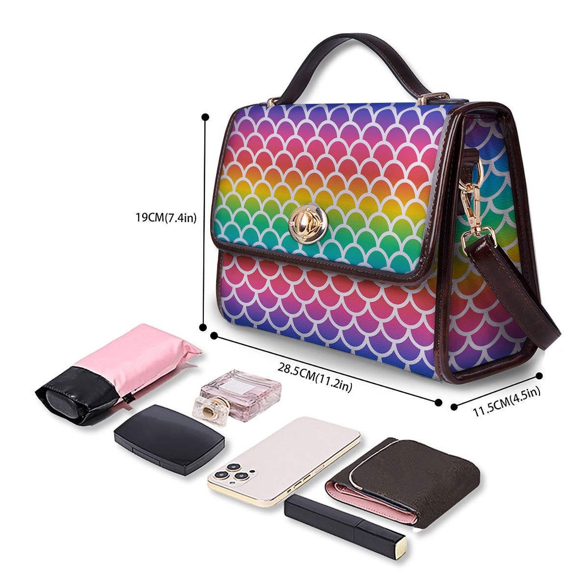 Scale Rainbow Mermaid Print Pattern Women's Satchel Bag