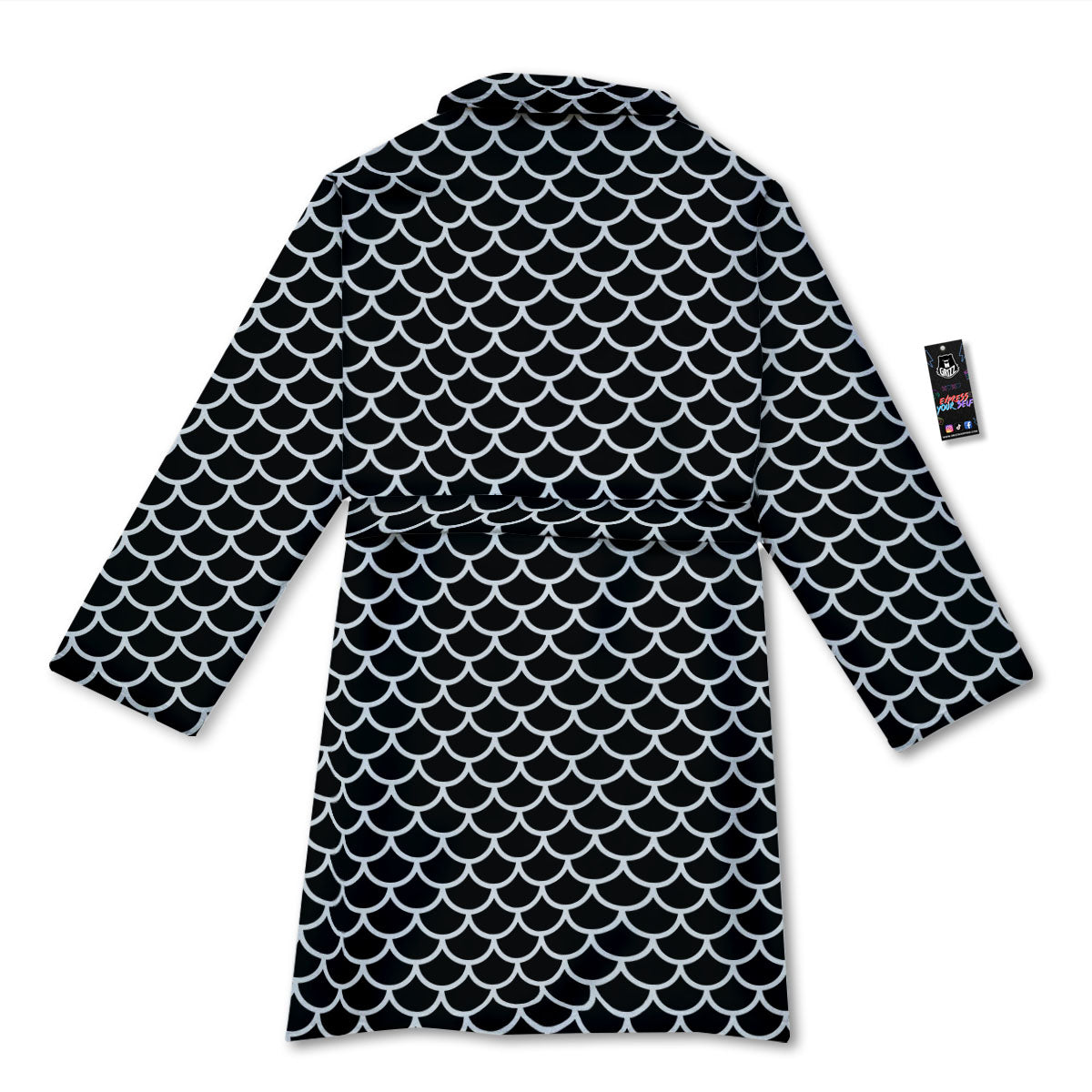 Scales Black Mermaid Print Pattern Bathrobe-grizzshop