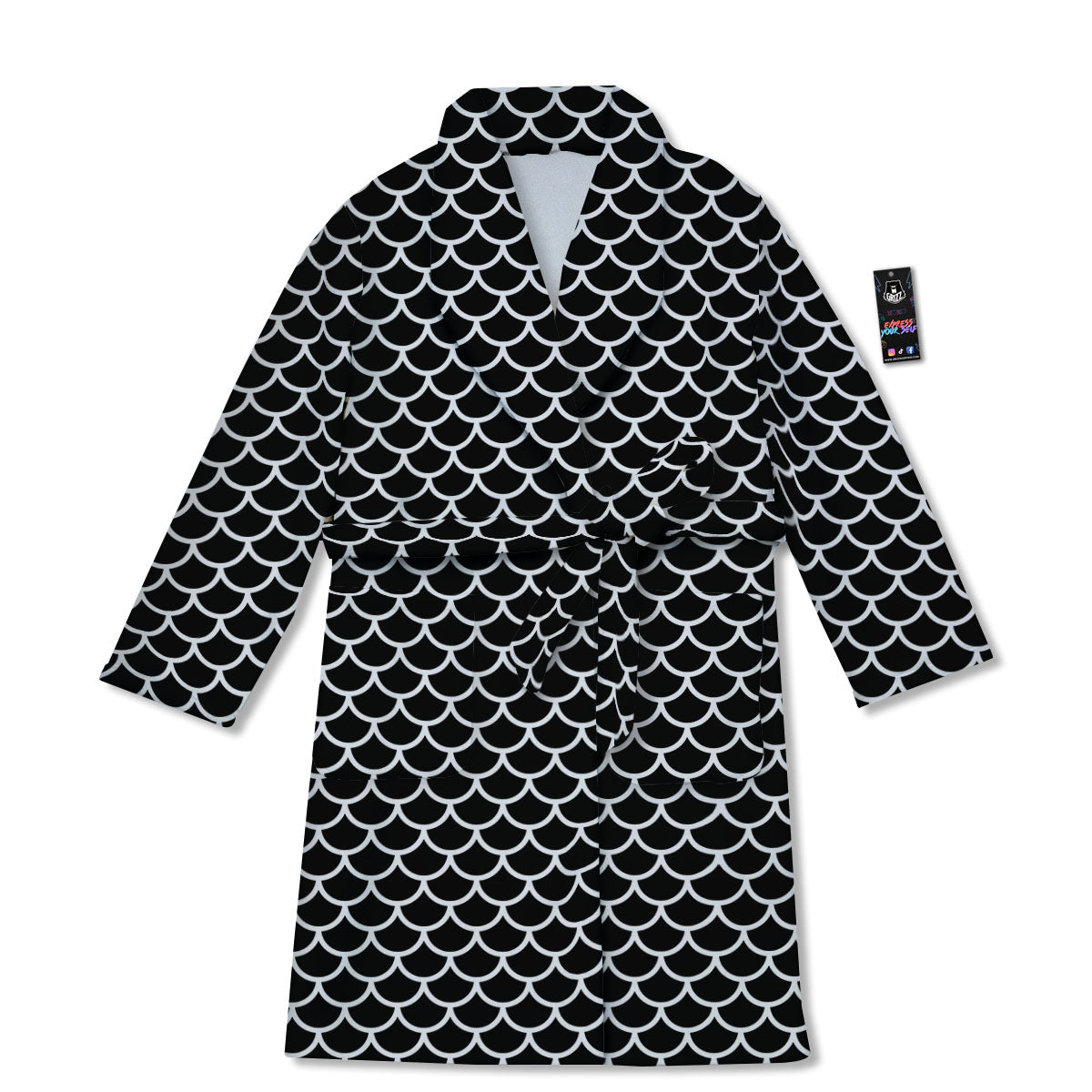 Scales Black Mermaid Print Pattern Bathrobe-grizzshop