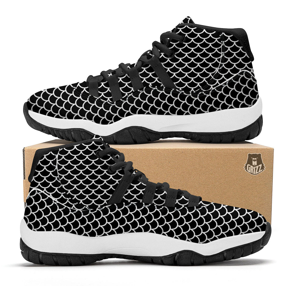 Scales Black Mermaid Print Pattern Black Bball Shoes-grizzshop