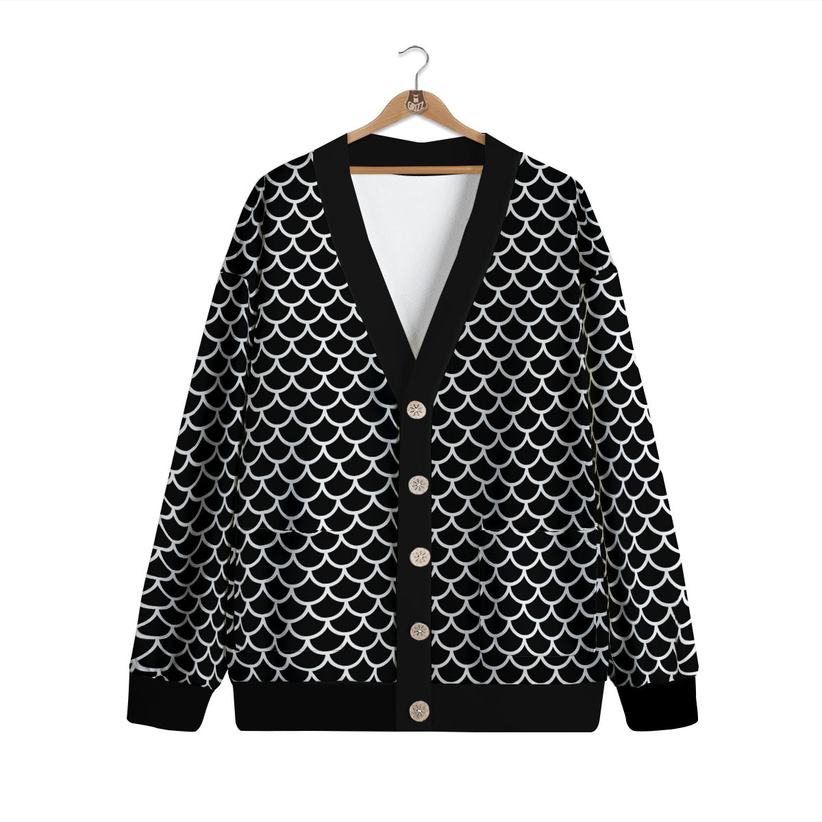 Scales Black Mermaid Print Pattern Cardigan-grizzshop