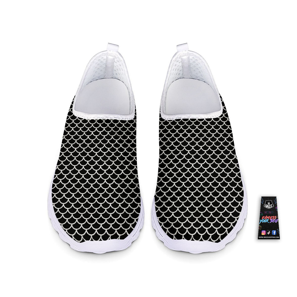 Scales Black Mermaid Print Pattern Nurse Shoes-grizzshop