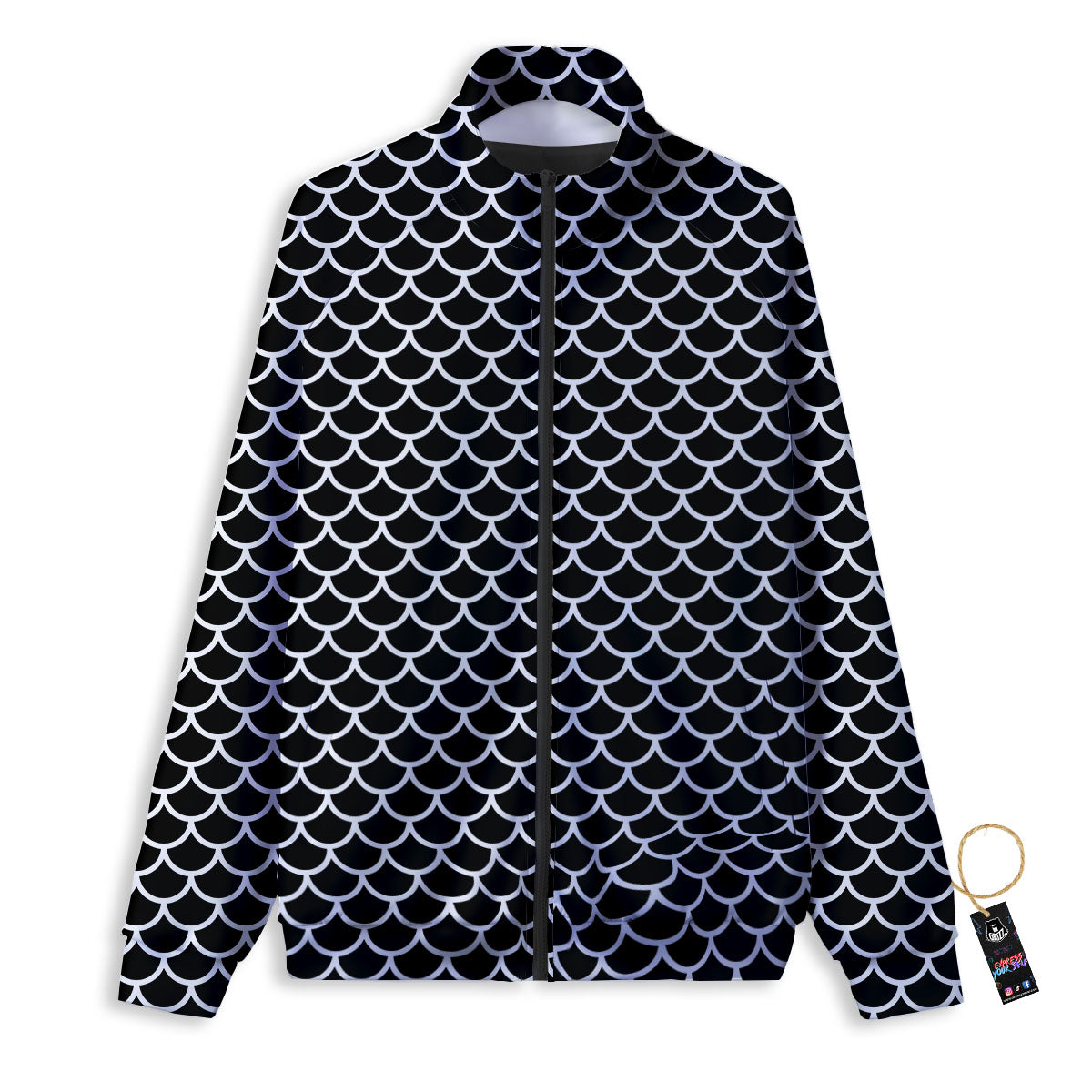 Scales Black Mermaid Print Pattern Track Jacket-grizzshop