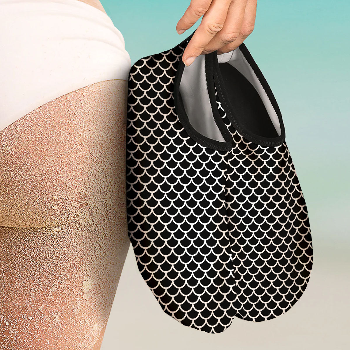 Scales Black Mermaid Print Pattern Water Shoes-grizzshop