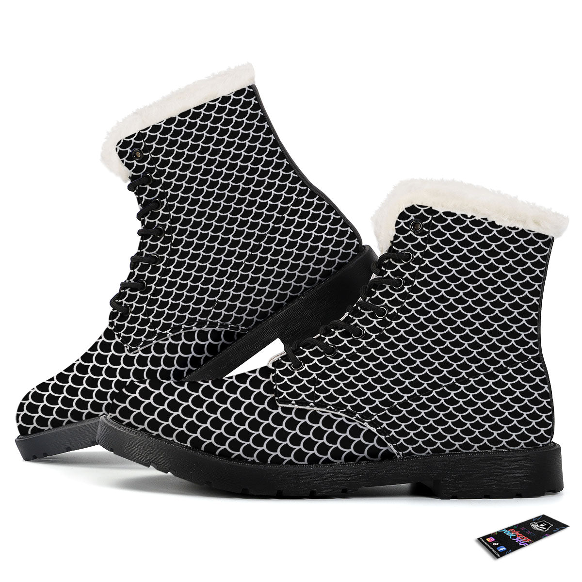 Scales Black Mermaid Print Pattern Winter Boots-grizzshop