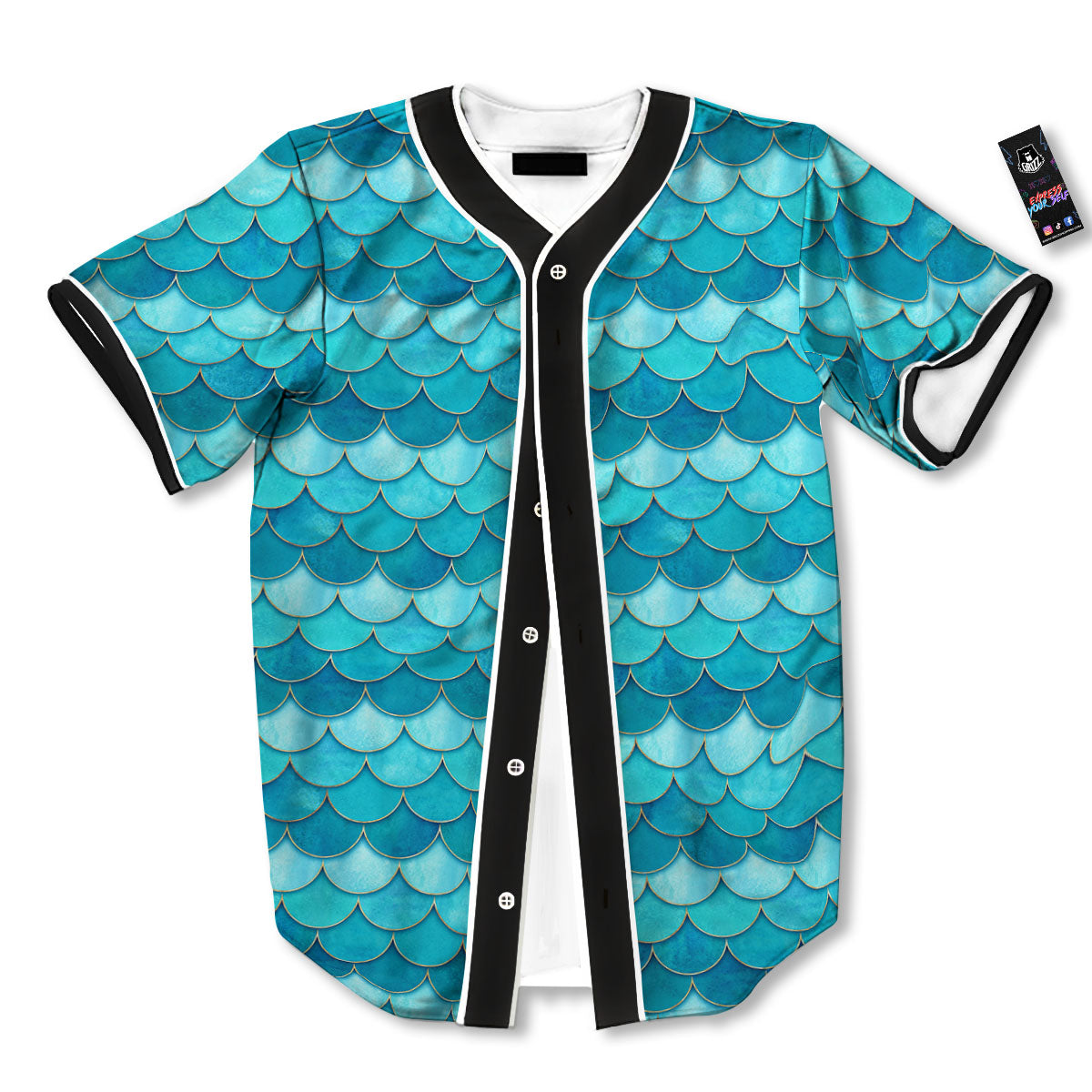 Scales Mermaid Blue Print Pattern Baseball Jersey-grizzshop