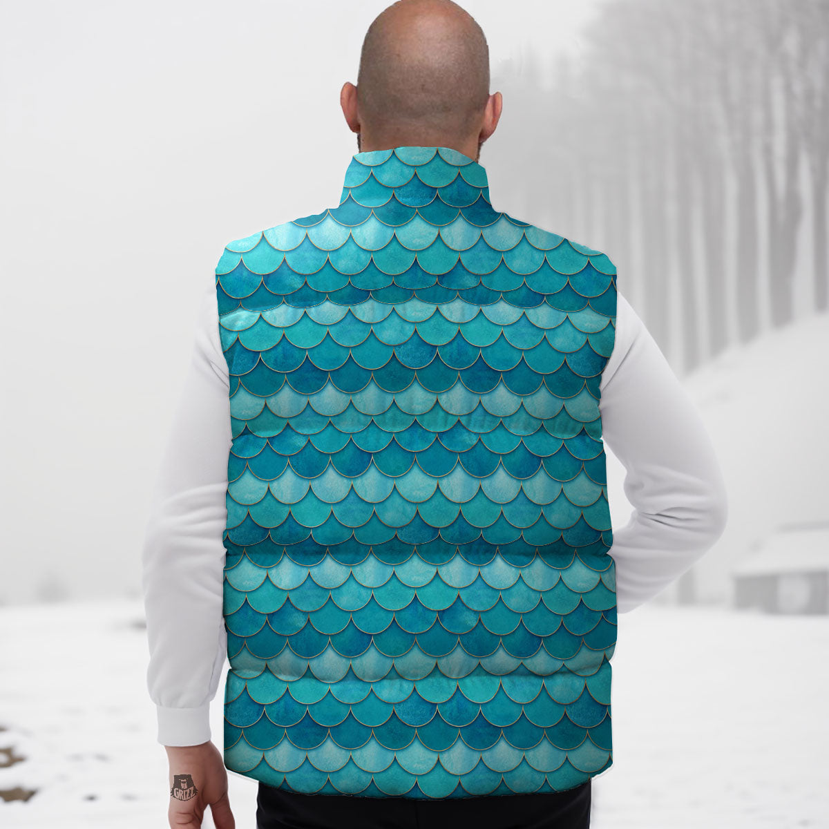 Scales Mermaid Blue Print Pattern Down Vest
