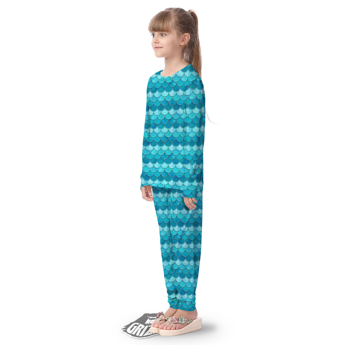 Scales Mermaid Blue Print Pattern Kid's Pajamas-grizzshop