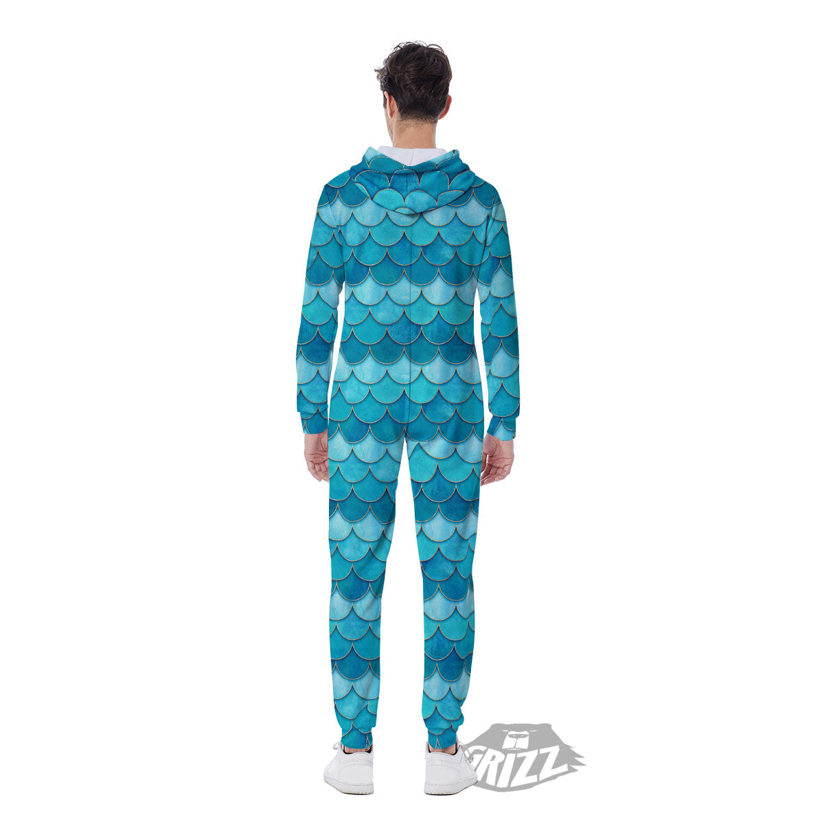 Scales Mermaid Blue Print Pattern Men's Jumpsuit-grizzshop