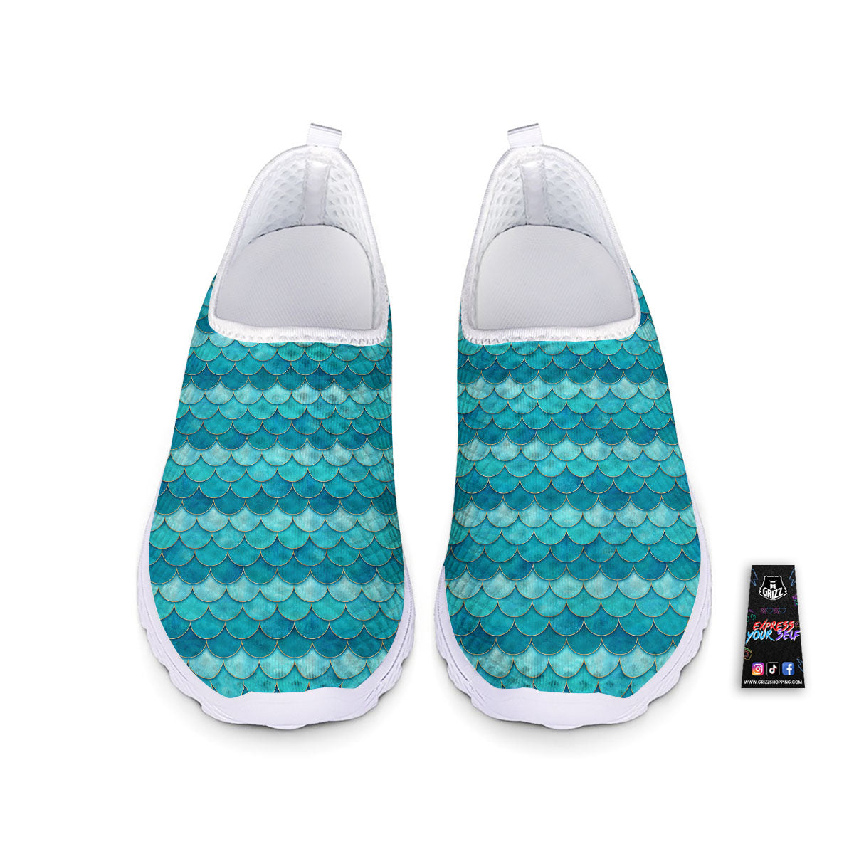 Scales Mermaid Blue Print Pattern Nurse Shoes-grizzshop