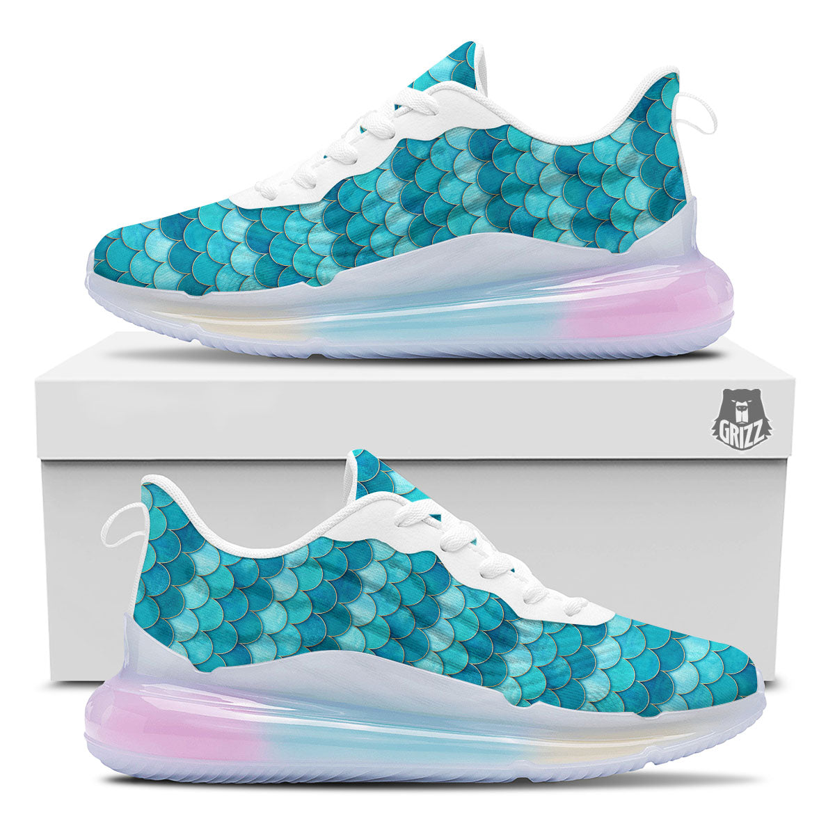 Scales Mermaid Blue Print Pattern Running Sneakers-grizzshop