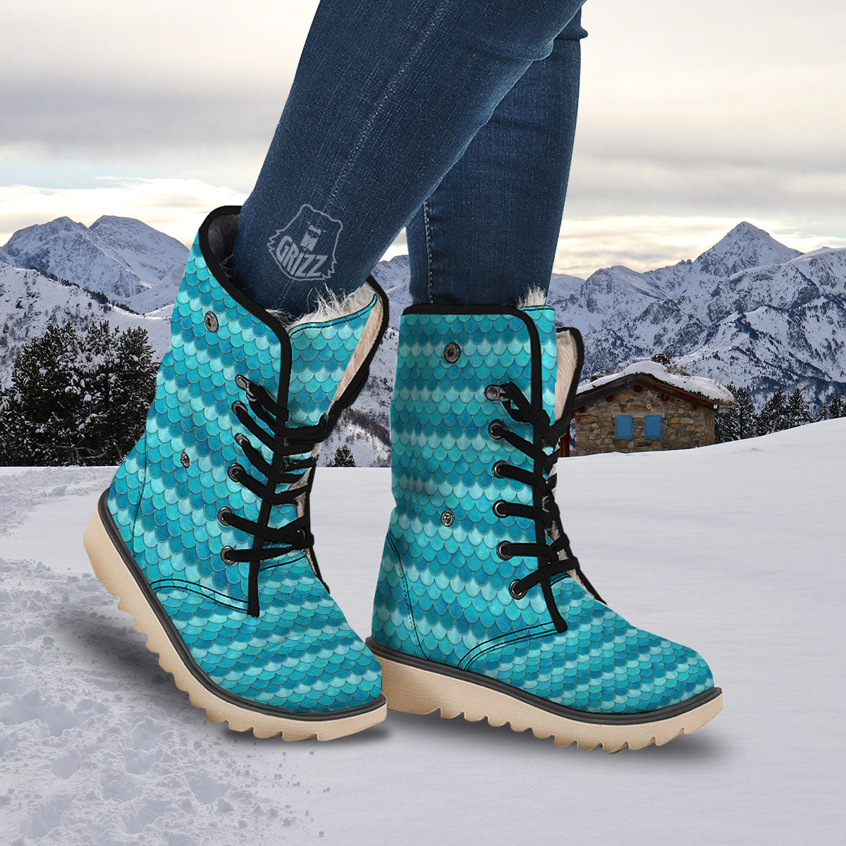 Scales Mermaid Blue Print Pattern Snow Boots-grizzshop