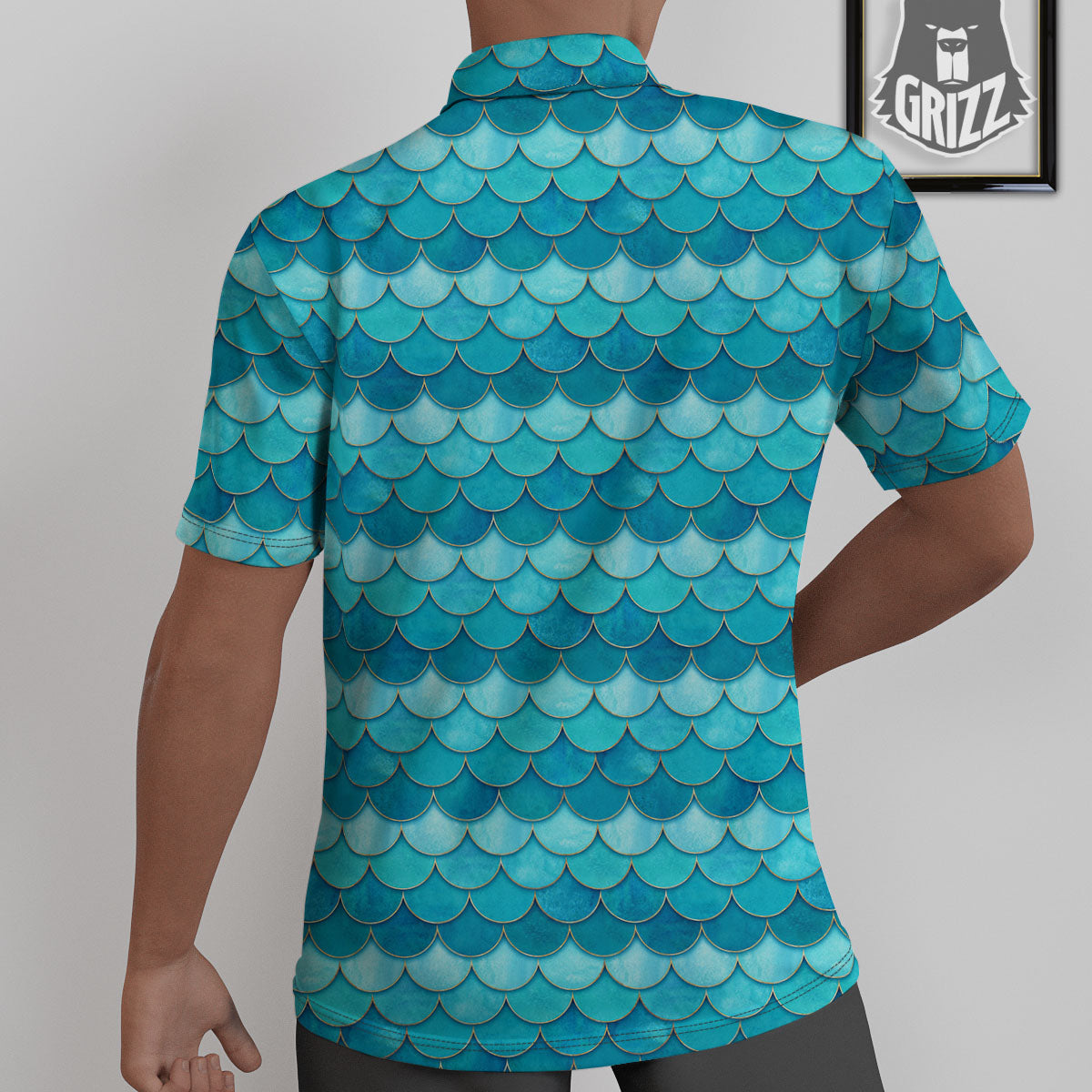 Scales Mermaid Blue Print Pattern Untucked Shirts-grizzshop