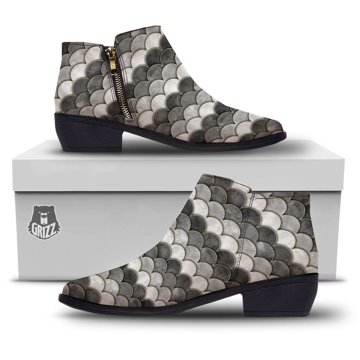Scales Mermaid Print Pattern Ankle Boots-grizzshop