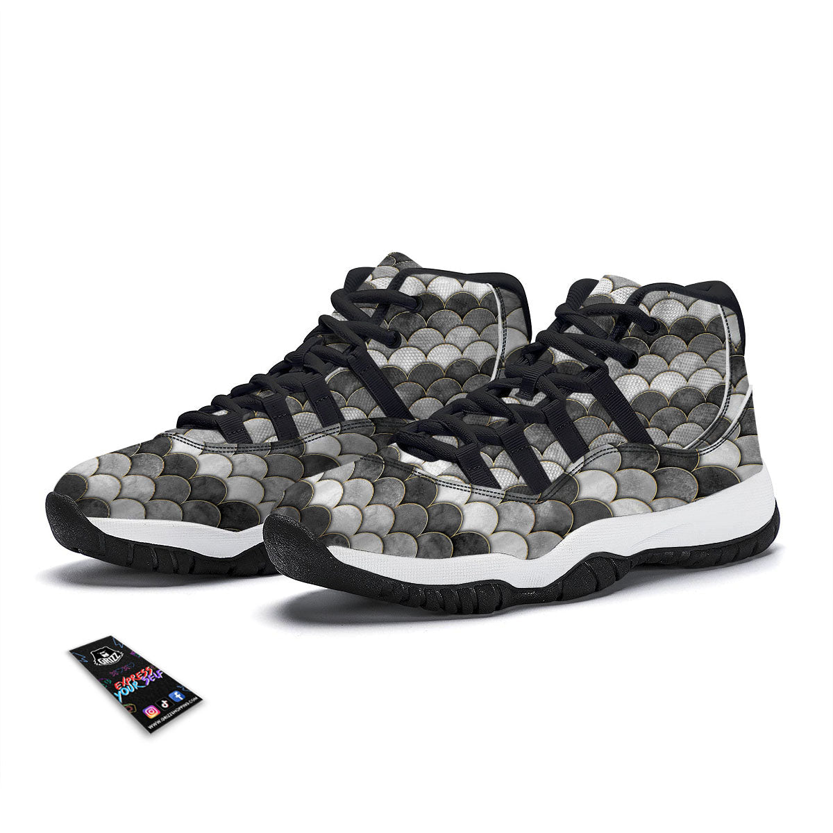 Scales Mermaid Print Pattern Black Bball Shoes-grizzshop