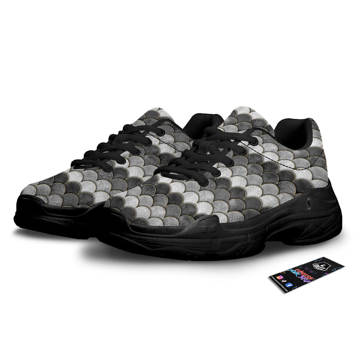 Scales Mermaid Print Pattern Black Chunky Shoes-grizzshop