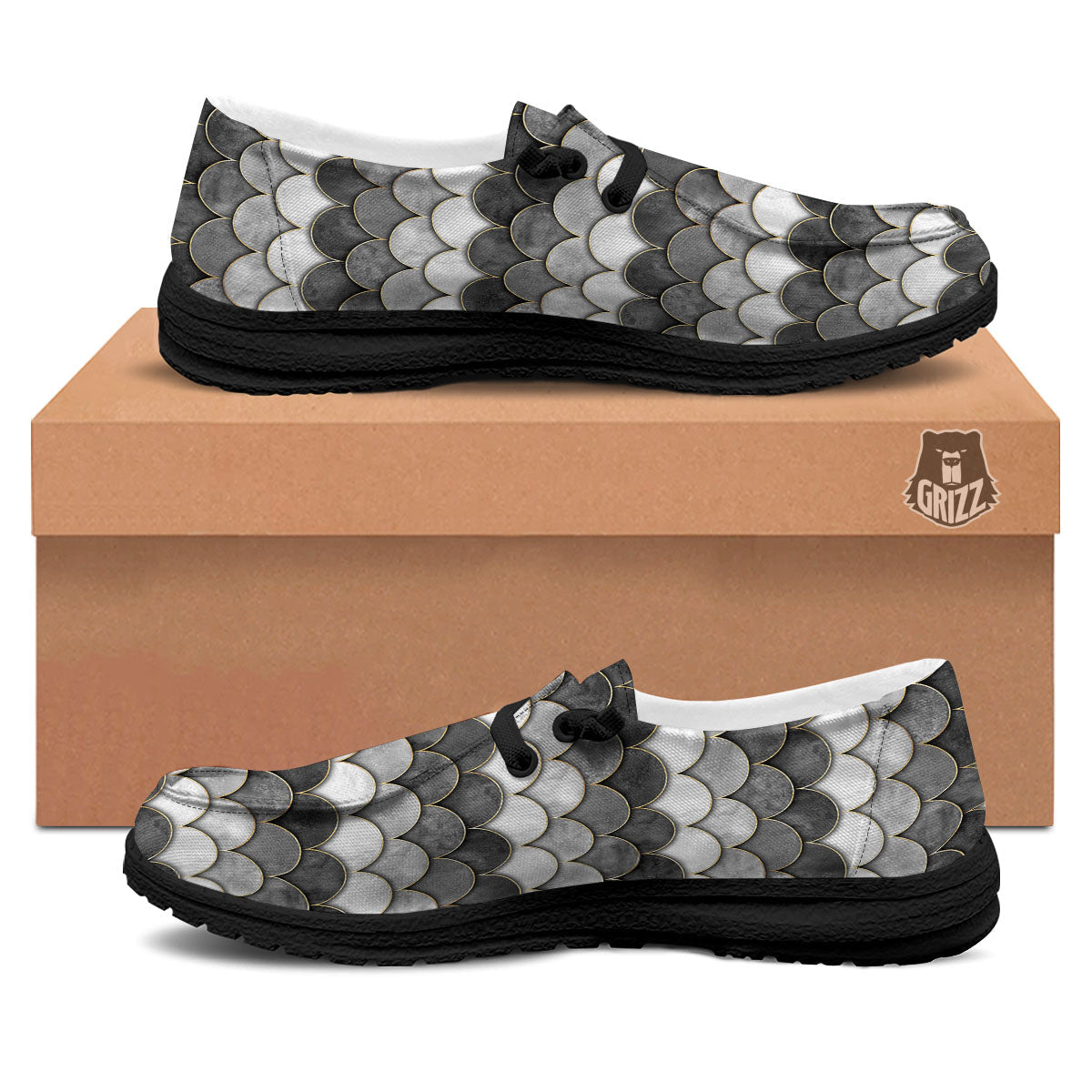 Scales Mermaid Print Pattern Black Loafers-grizzshop