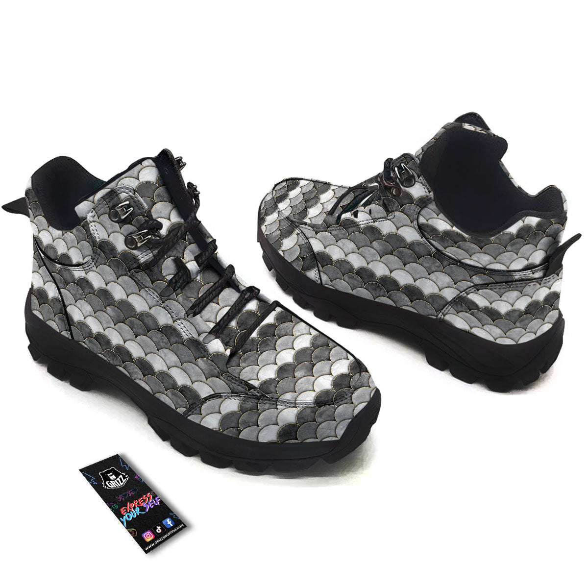 Scales Mermaid Print Pattern Hiking Shoes-grizzshop