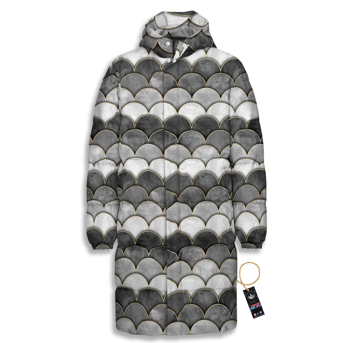 Scales Mermaid Print Pattern Long Down Jacket-grizzshop