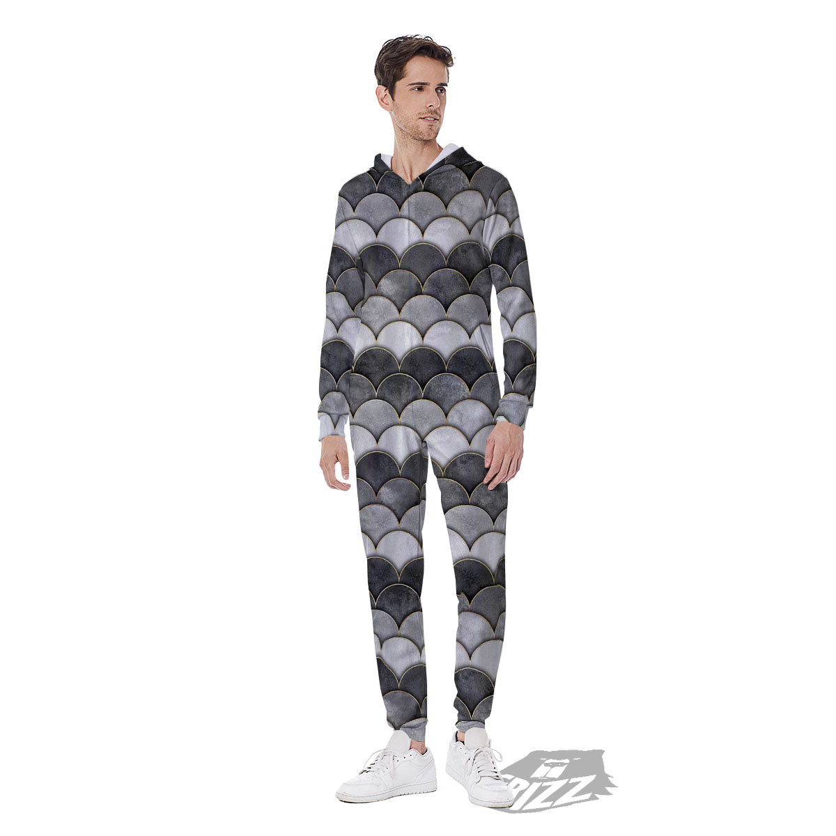 Scales Mermaid Print Pattern Men's Jumpsuit-grizzshop