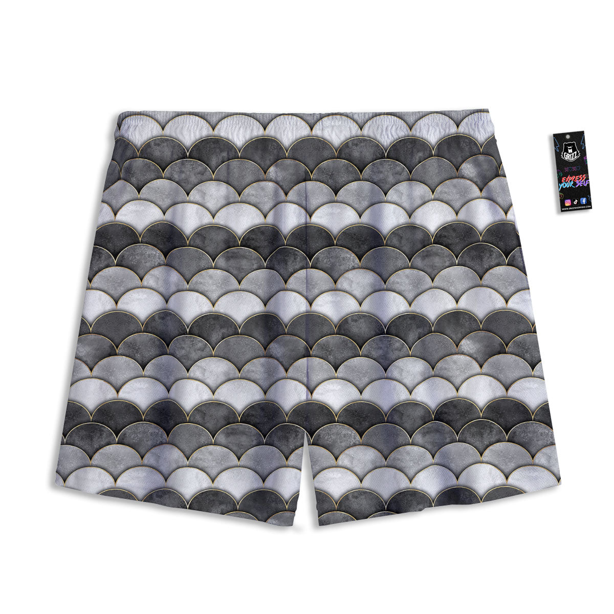 Scales Mermaid Print Pattern Mesh Shorts