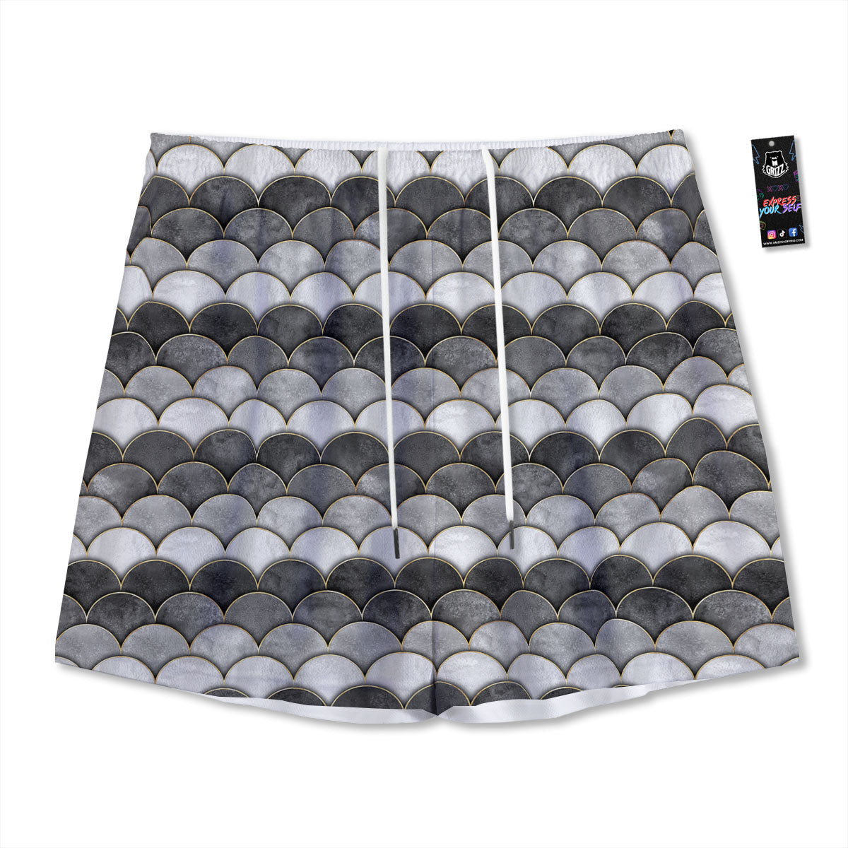 Scales Mermaid Print Pattern Mesh Shorts