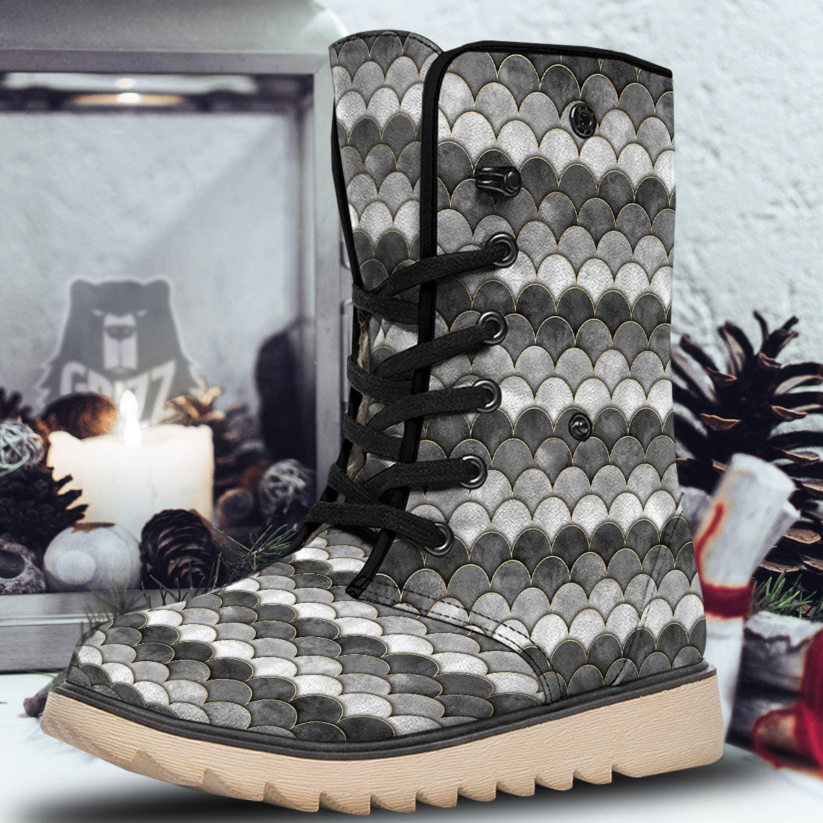Scales Mermaid Print Pattern Snow Boots-grizzshop