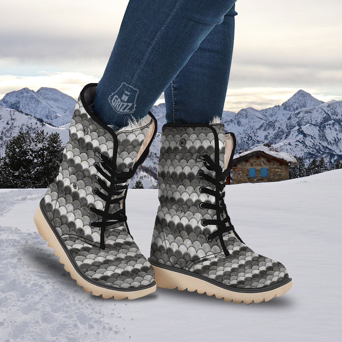 Scales Mermaid Print Pattern Snow Boots-grizzshop