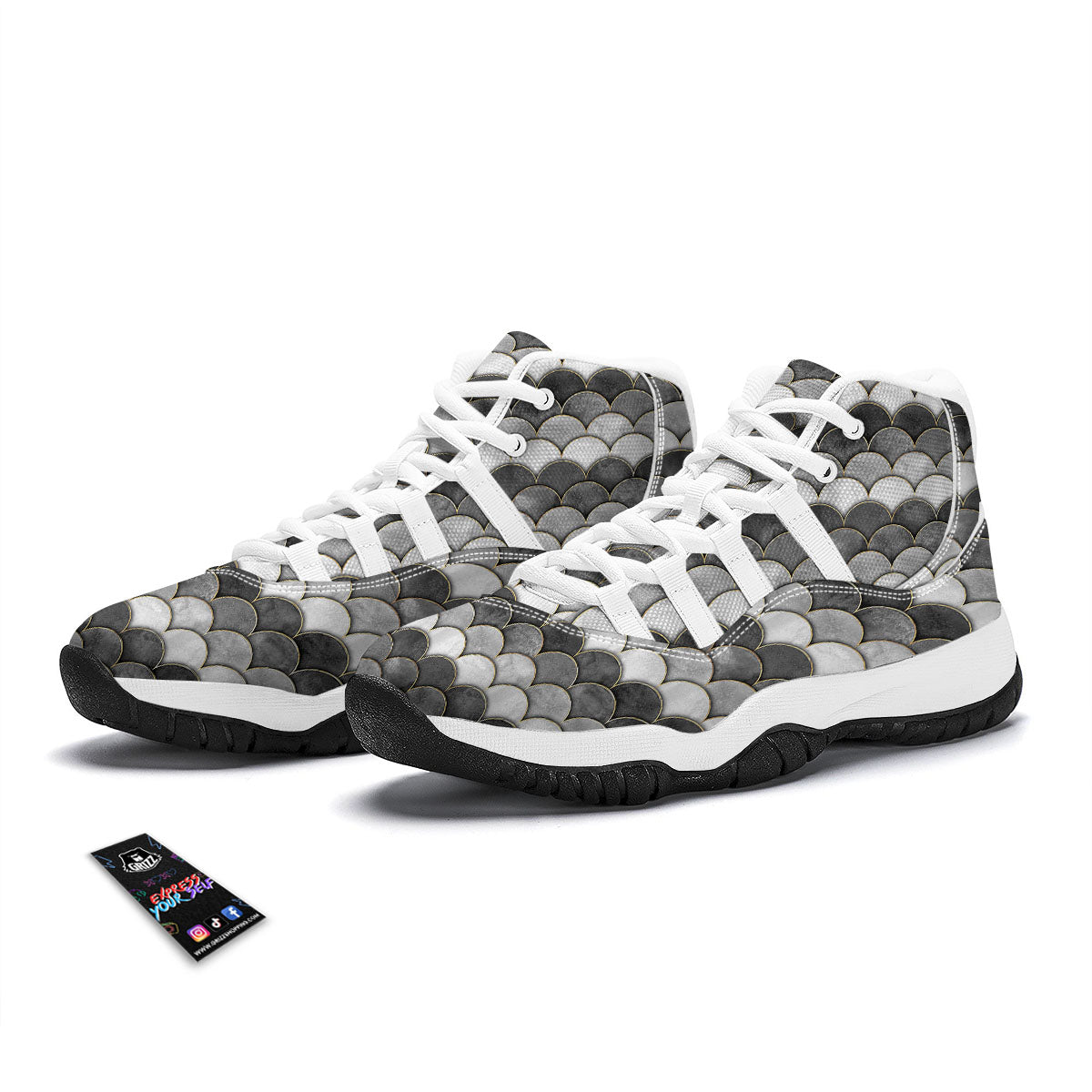 Scales Mermaid Print Pattern White Bball Shoes-grizzshop