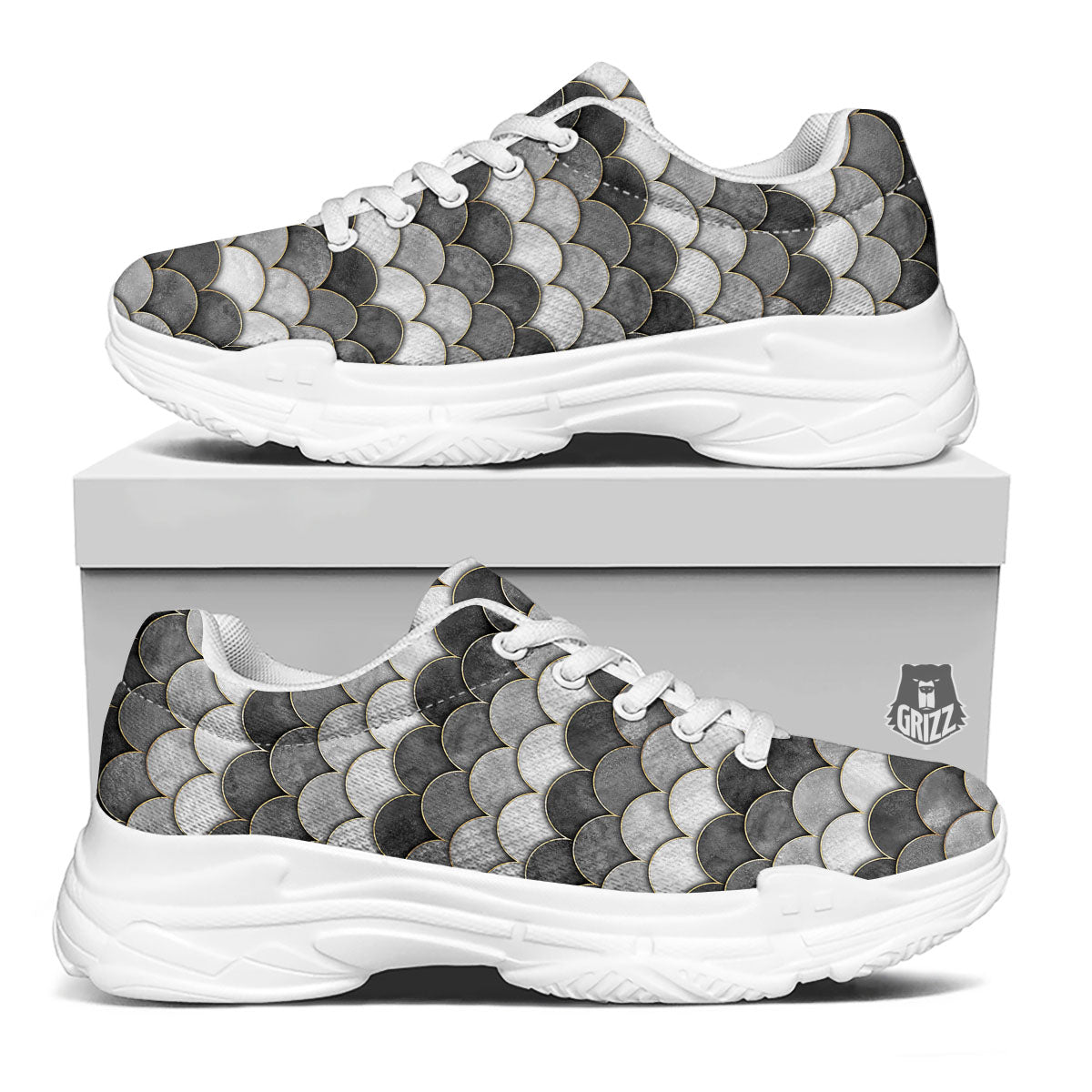 Scales Mermaid Print Pattern White Chunky Shoes-grizzshop