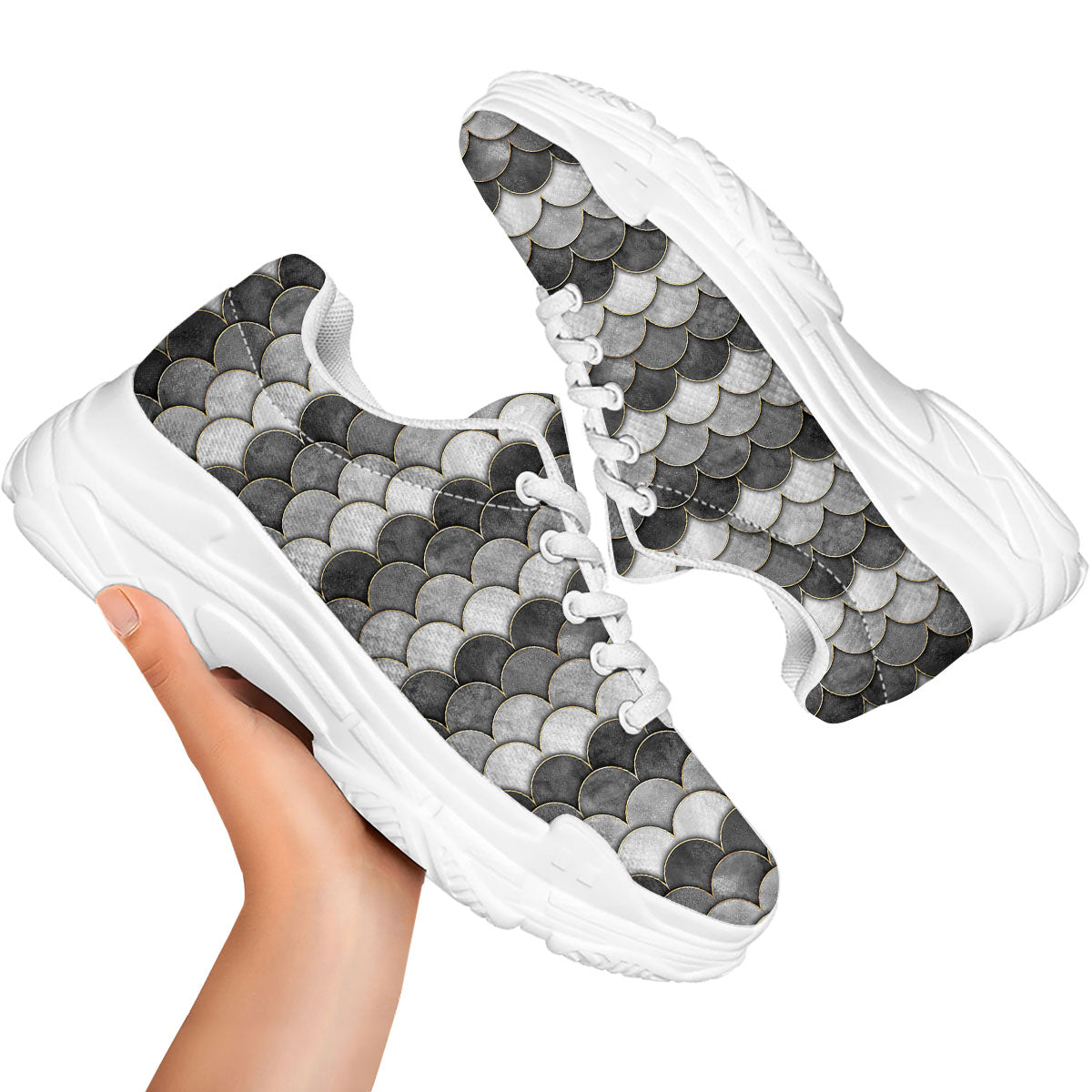 Scales Mermaid Print Pattern White Chunky Shoes-grizzshop