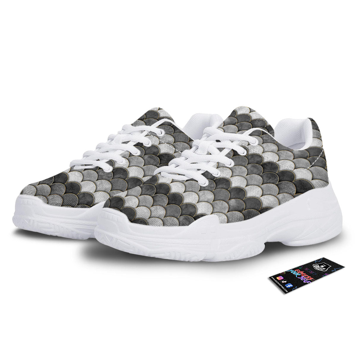 Scales Mermaid Print Pattern White Chunky Shoes-grizzshop