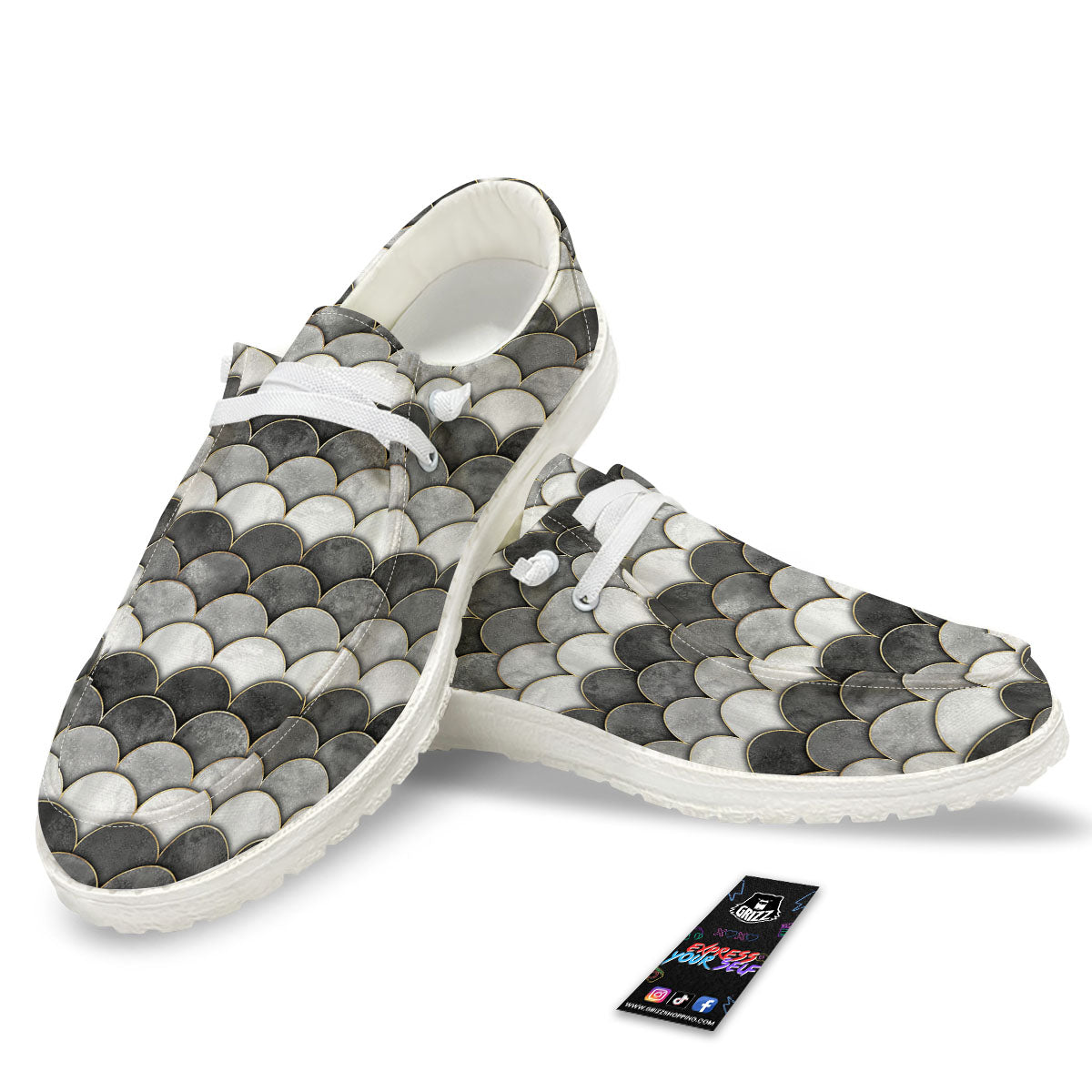 Scales Mermaid Print Pattern White Loafers-grizzshop