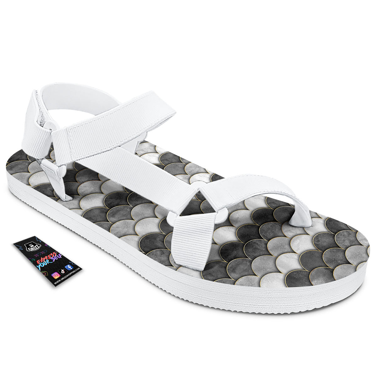 Scales Mermaid Print Pattern White Open Toe Sandals-grizzshop