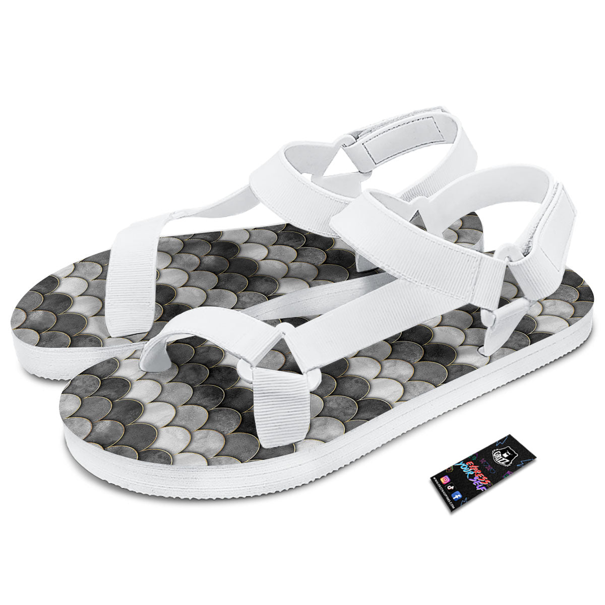 Scales Mermaid Print Pattern White Open Toe Sandals-grizzshop