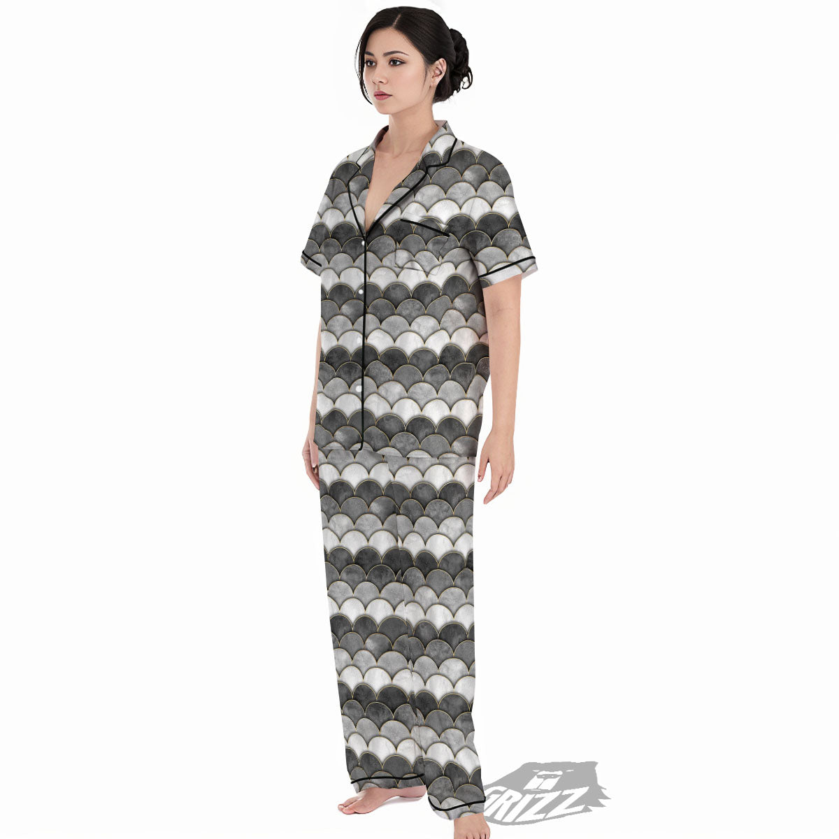 Scales Mermaid Print Pattern Women's Pajamas Set-grizzshop