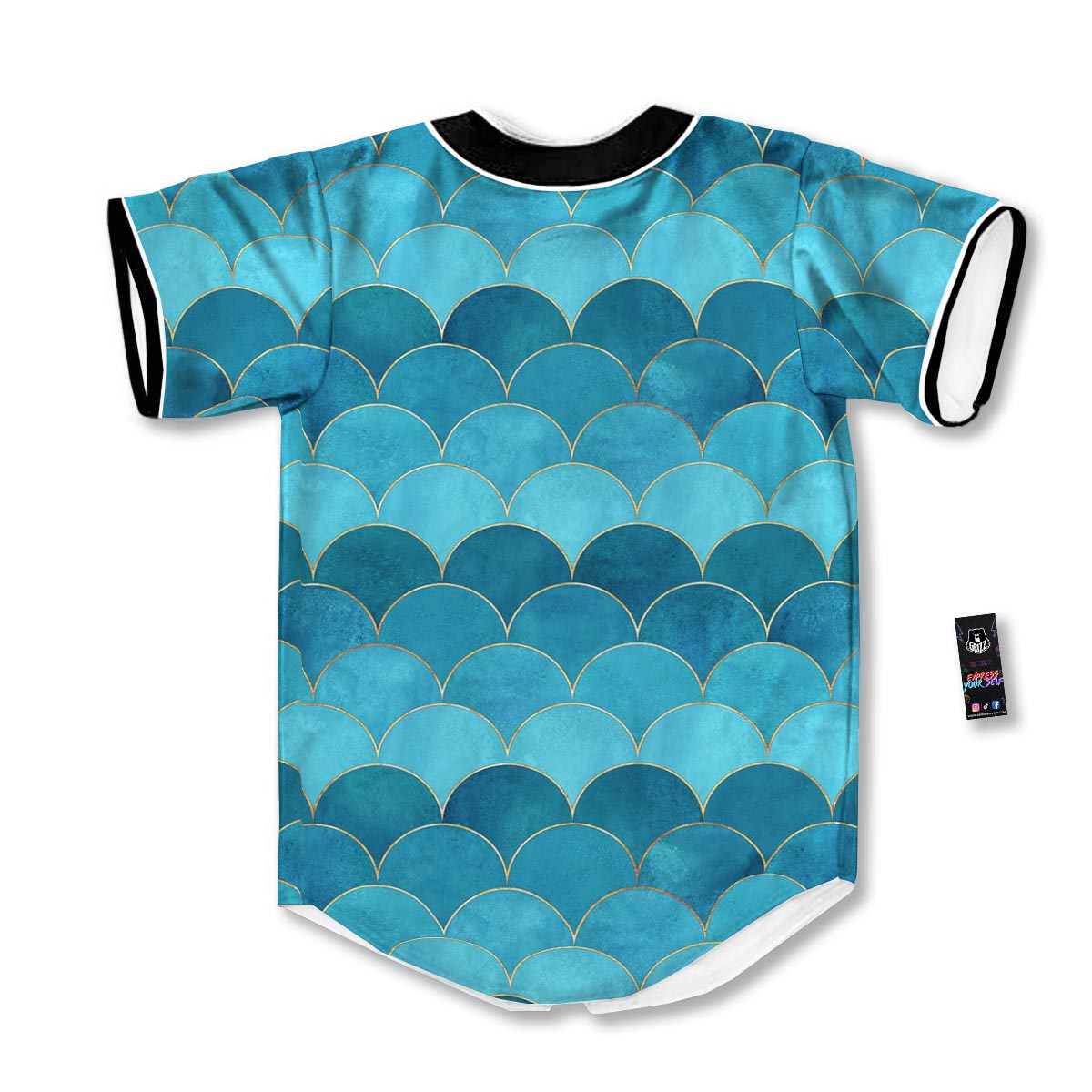 Scales Teal Mermaid Print Pattern Baseball Jersey-grizzshop