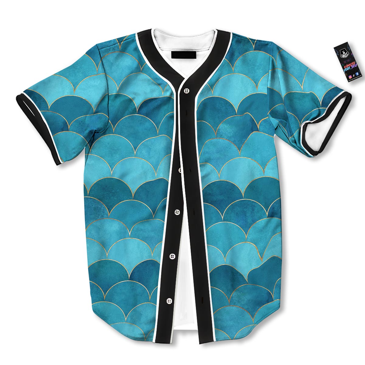 Scales Teal Mermaid Print Pattern Baseball Jersey-grizzshop