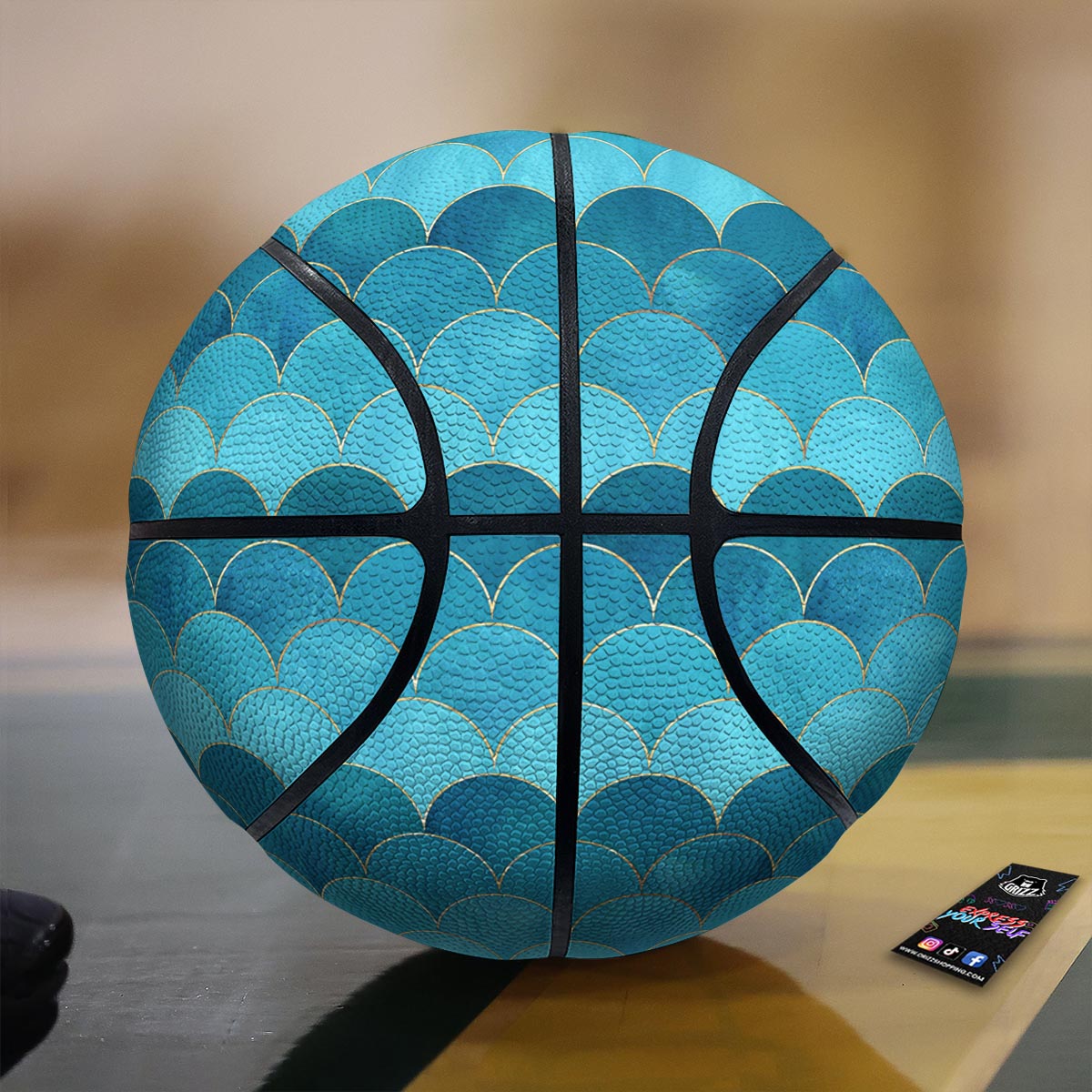 Scales Teal Mermaid Print Pattern Basketball
