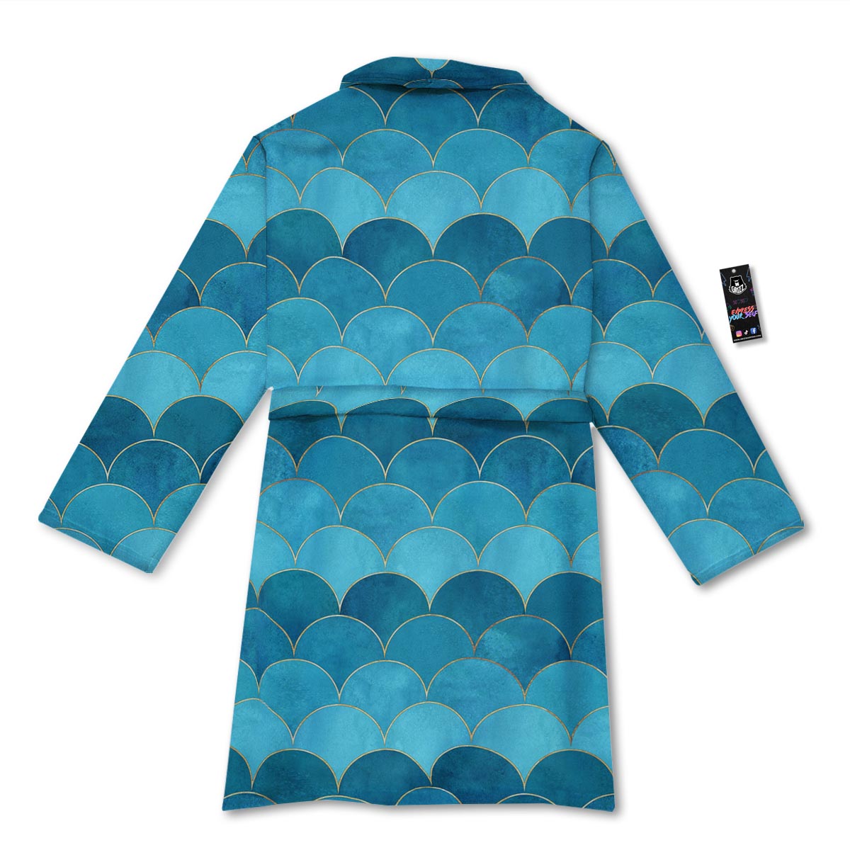 Scales Teal Mermaid Print Pattern Bathrobe-grizzshop