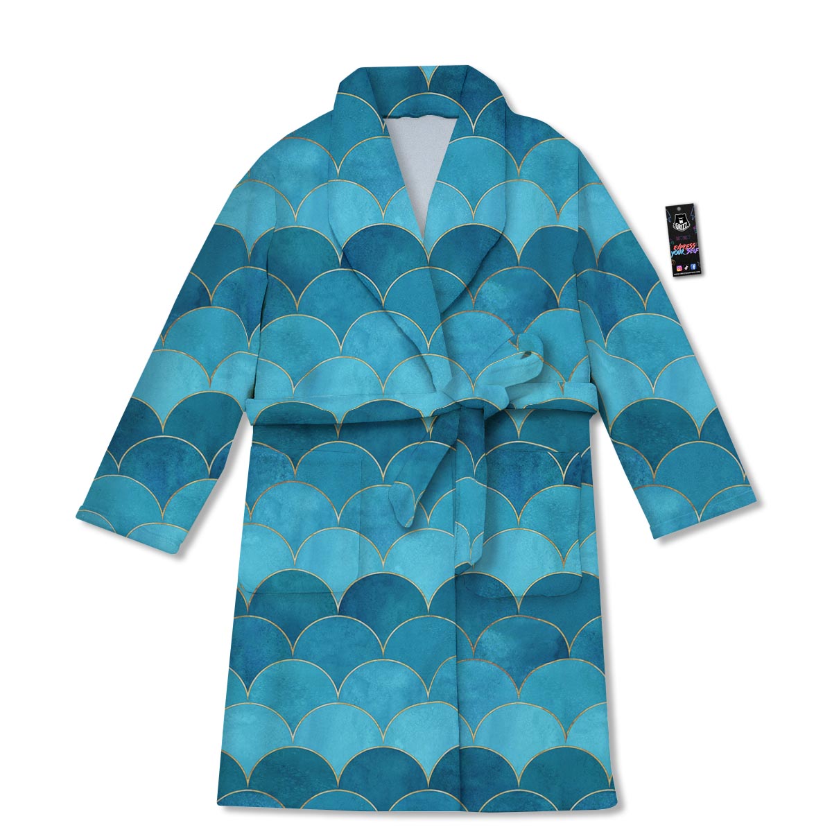 Scales Teal Mermaid Print Pattern Bathrobe-grizzshop