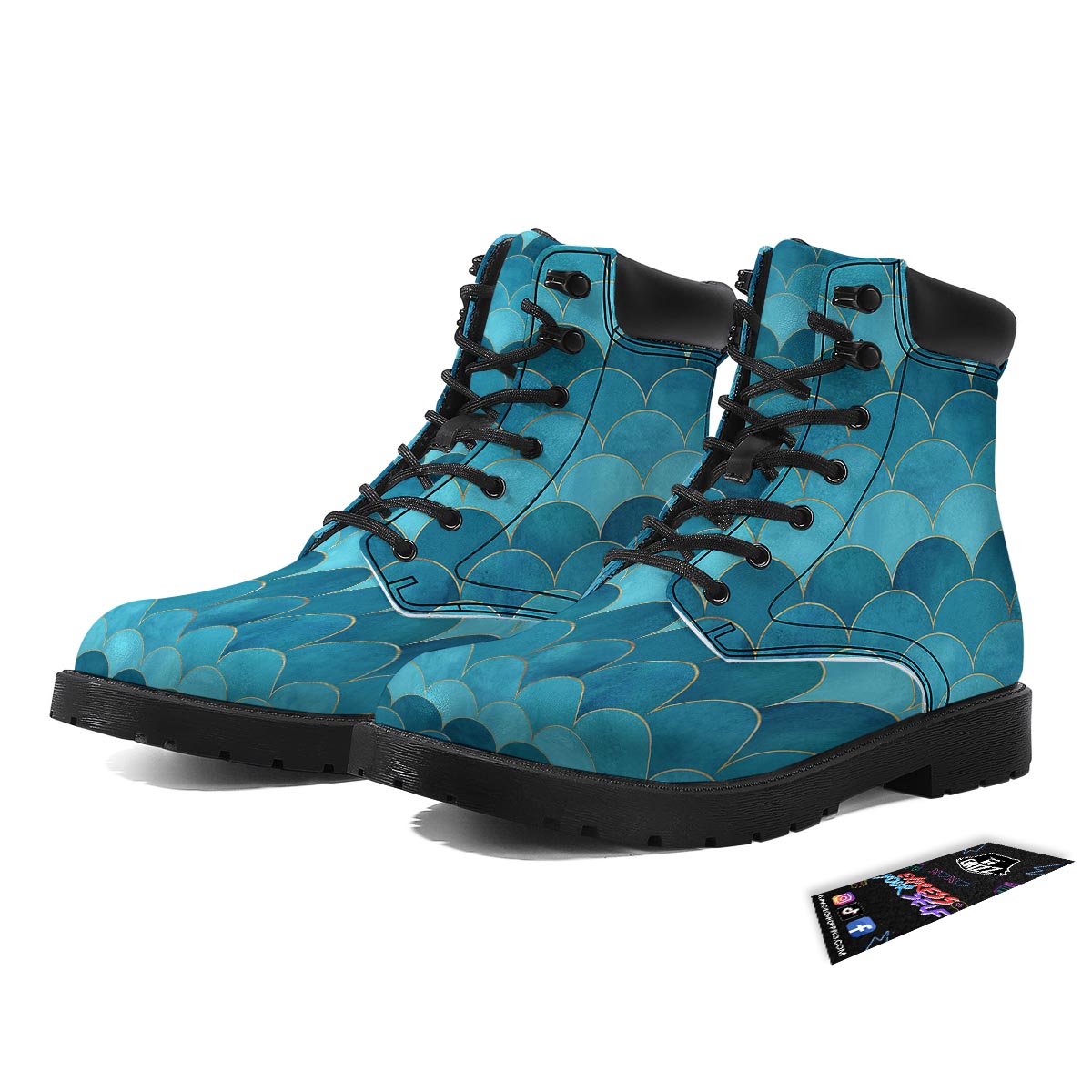 Scales Teal Mermaid Print Pattern Boots-grizzshop