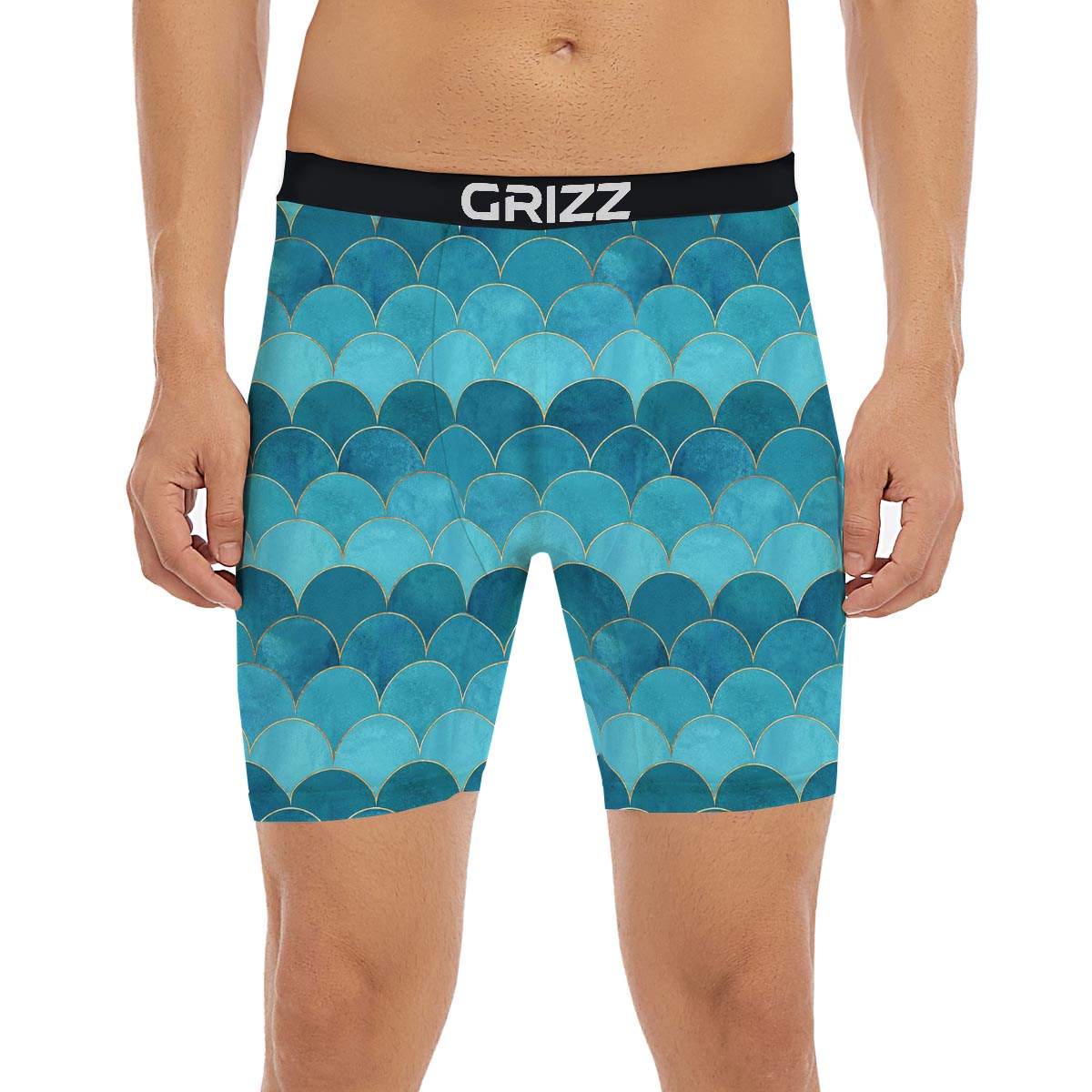 Scales Teal Mermaid Print Pattern Boxer Briefs-grizzshop